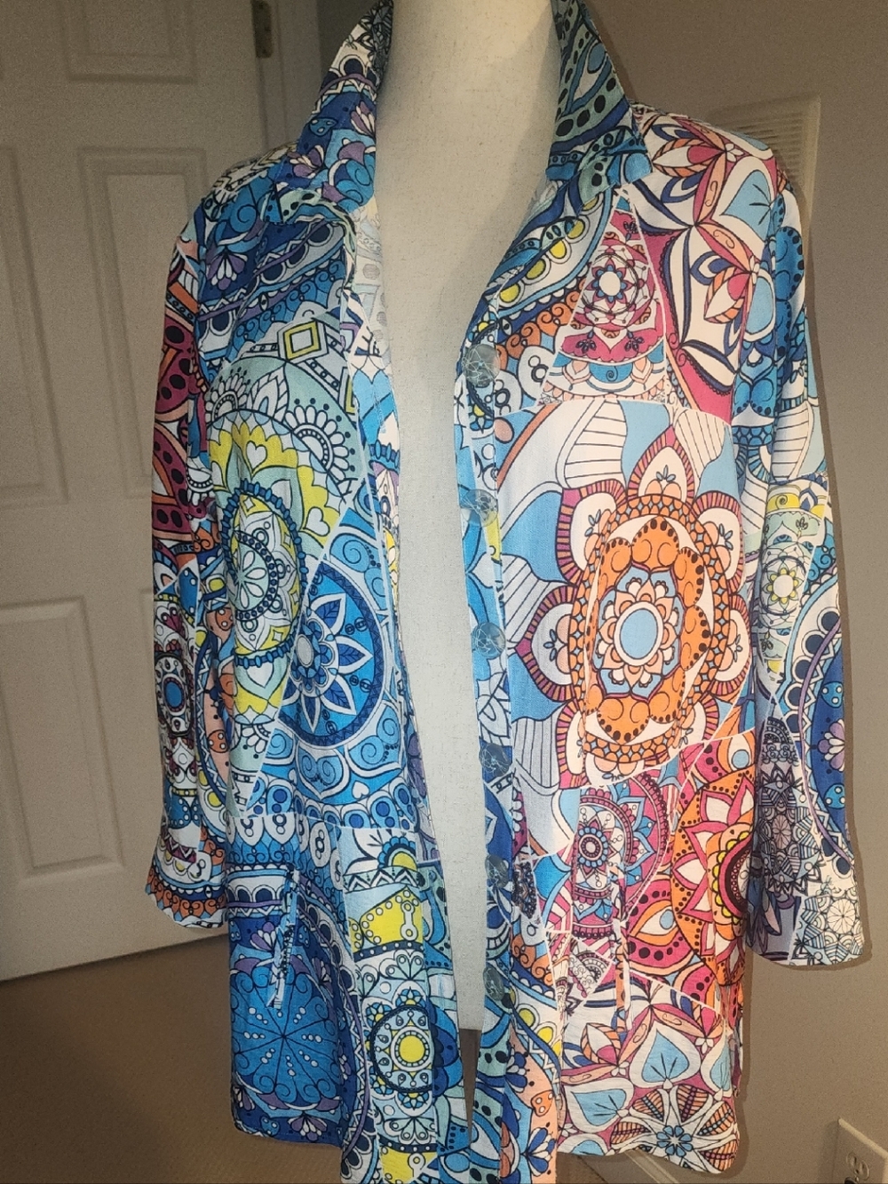 Ali Miles Multicolor Floral Geometric Open Shirt Jacket
